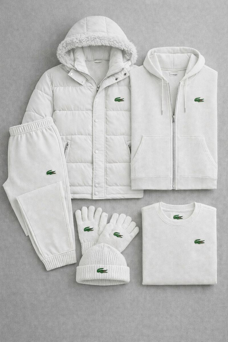 Winter Premium Set 2026 – Puffer Jacket, Zip Hoodie, Joggers, T-Shirt + Beanie & Gloves