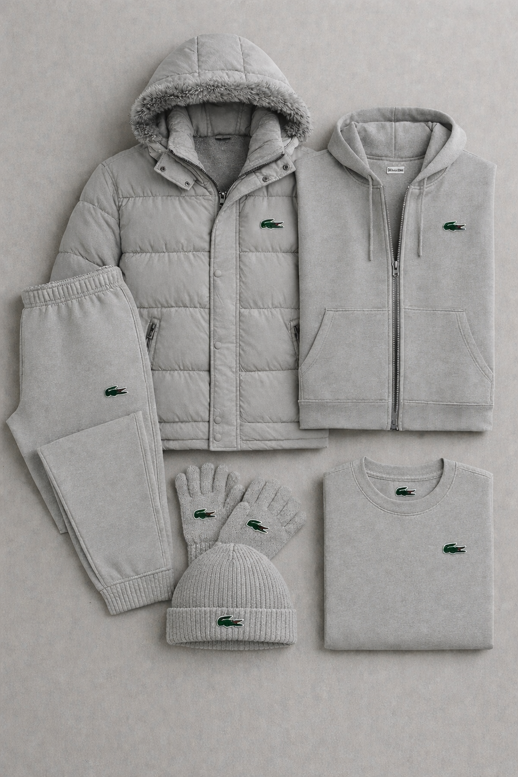 Winter Premium Set 2026 – Puffer Jacket, Zip Hoodie, Joggers, T-Shirt + Beanie & Gloves