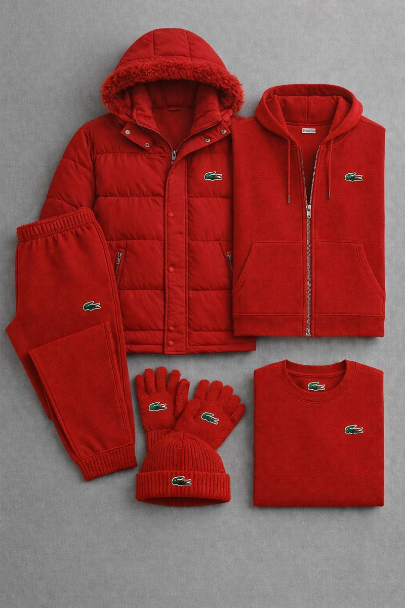 Winter Premium Set 2026 – Puffer Jacket, Zip Hoodie, Joggers, T-Shirt + Beanie & Gloves