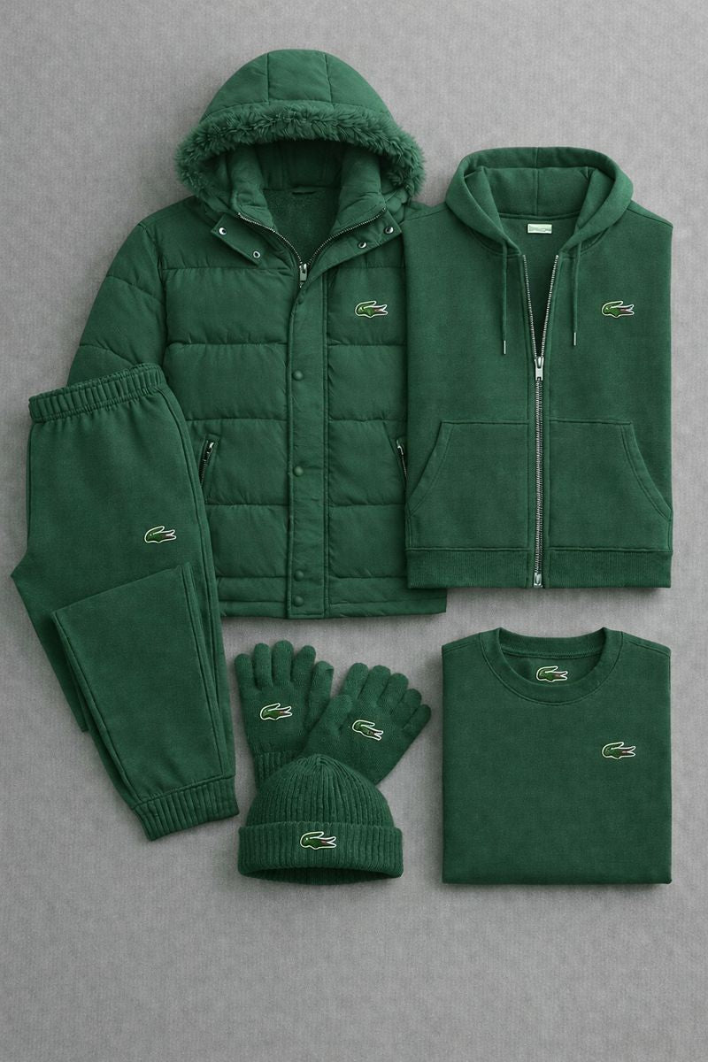 Winter Premium Set 2026 – Puffer Jacket, Zip Hoodie, Joggers, T-Shirt + Beanie & Gloves