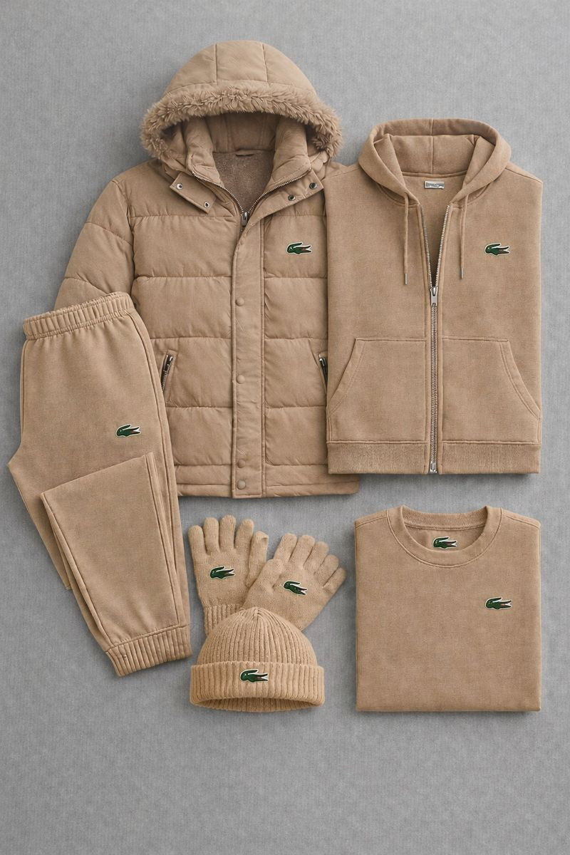 Winter Premium Set 2026 – Puffer Jacket, Zip Hoodie, Joggers, T-Shirt + Beanie & Gloves