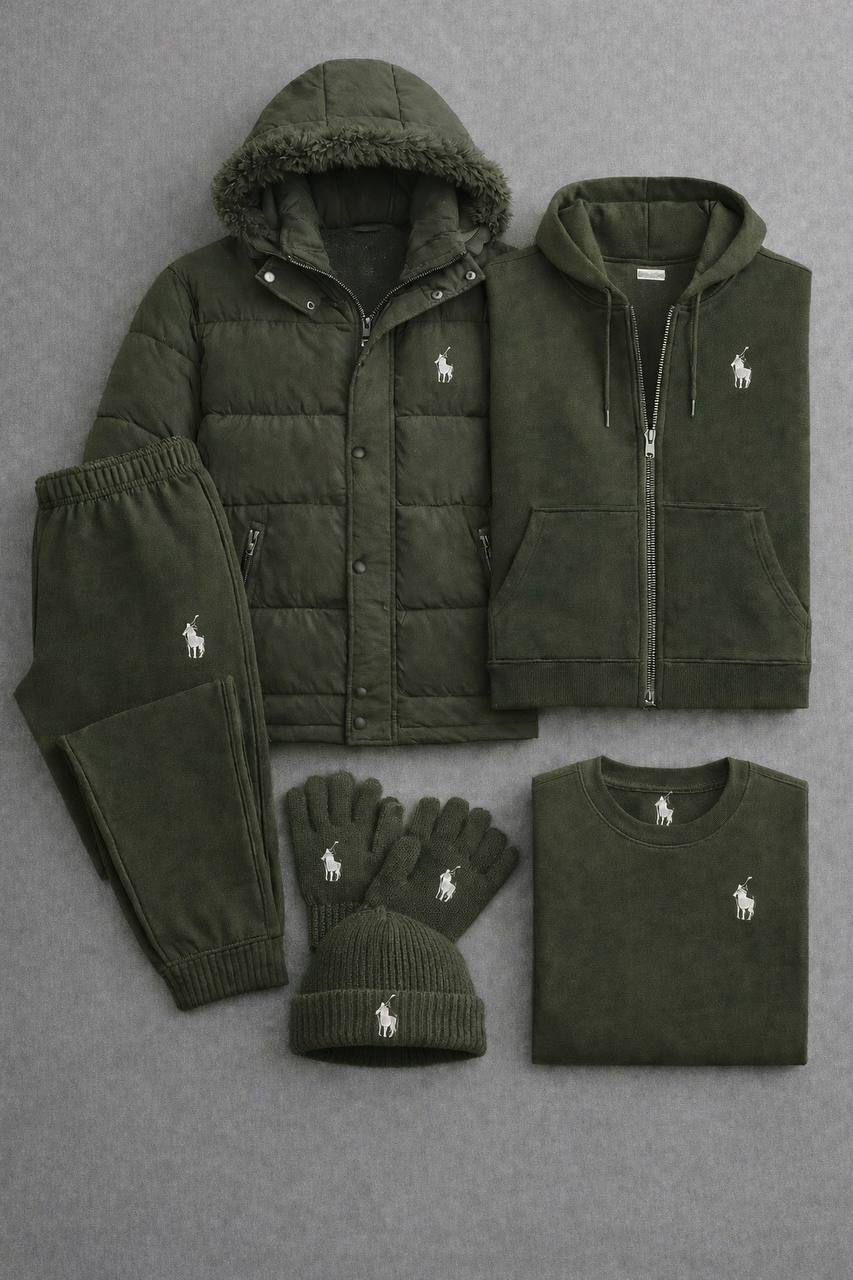 Winter Premium PRL™ Set 2026 – Puffer Jacket, Zip Hoodie, Joggers, T-Shirt + Beanie & Gloves