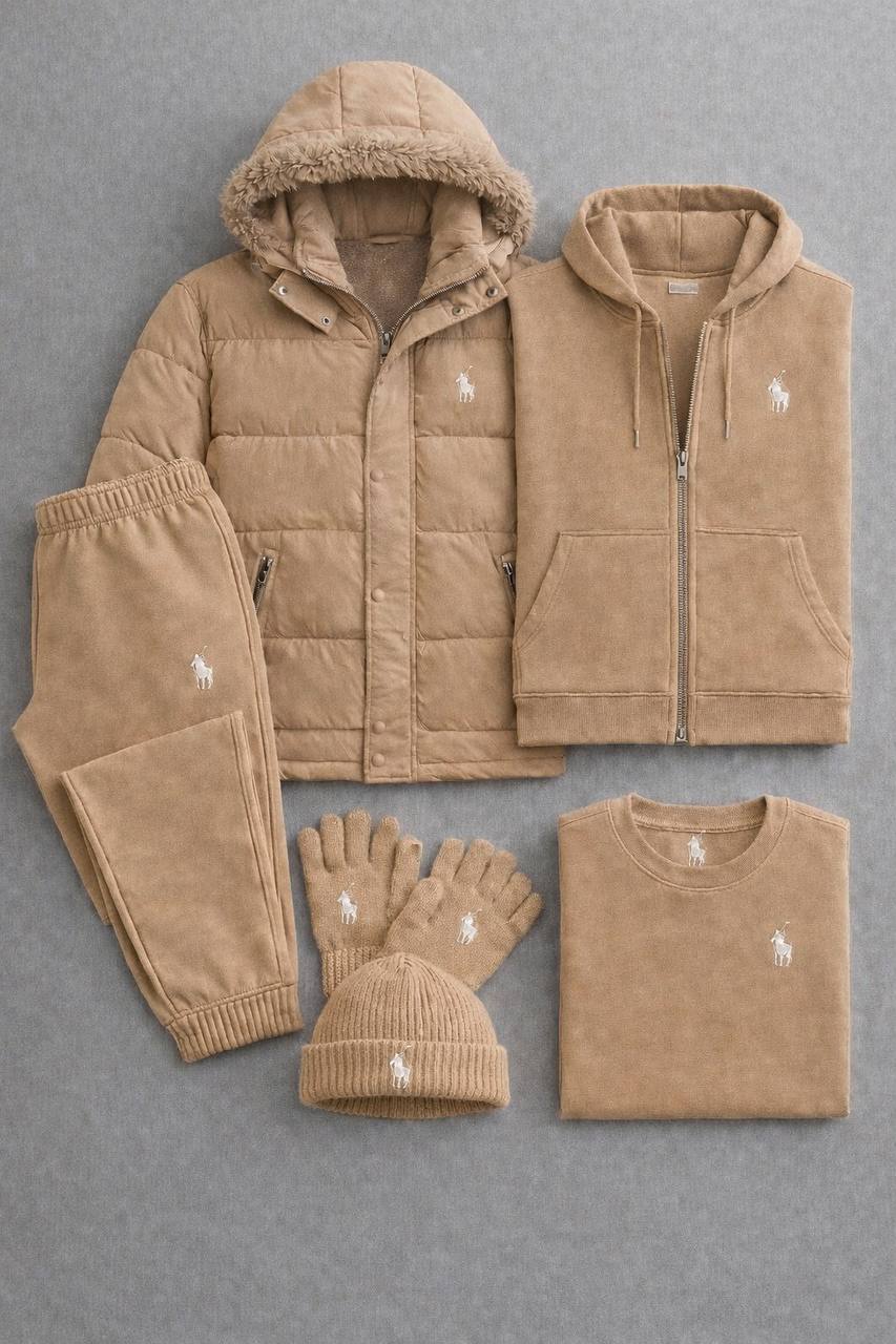 Winter Premium PRL™ Set 2026 – Puffer Jacket, Zip Hoodie, Joggers, T-Shirt + Beanie & Gloves