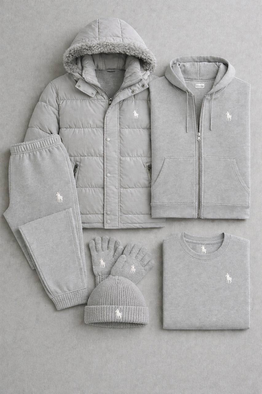 Winter Premium PRL™ Set 2026 – Puffer Jacket, Zip Hoodie, Joggers, T-Shirt + Beanie & Gloves