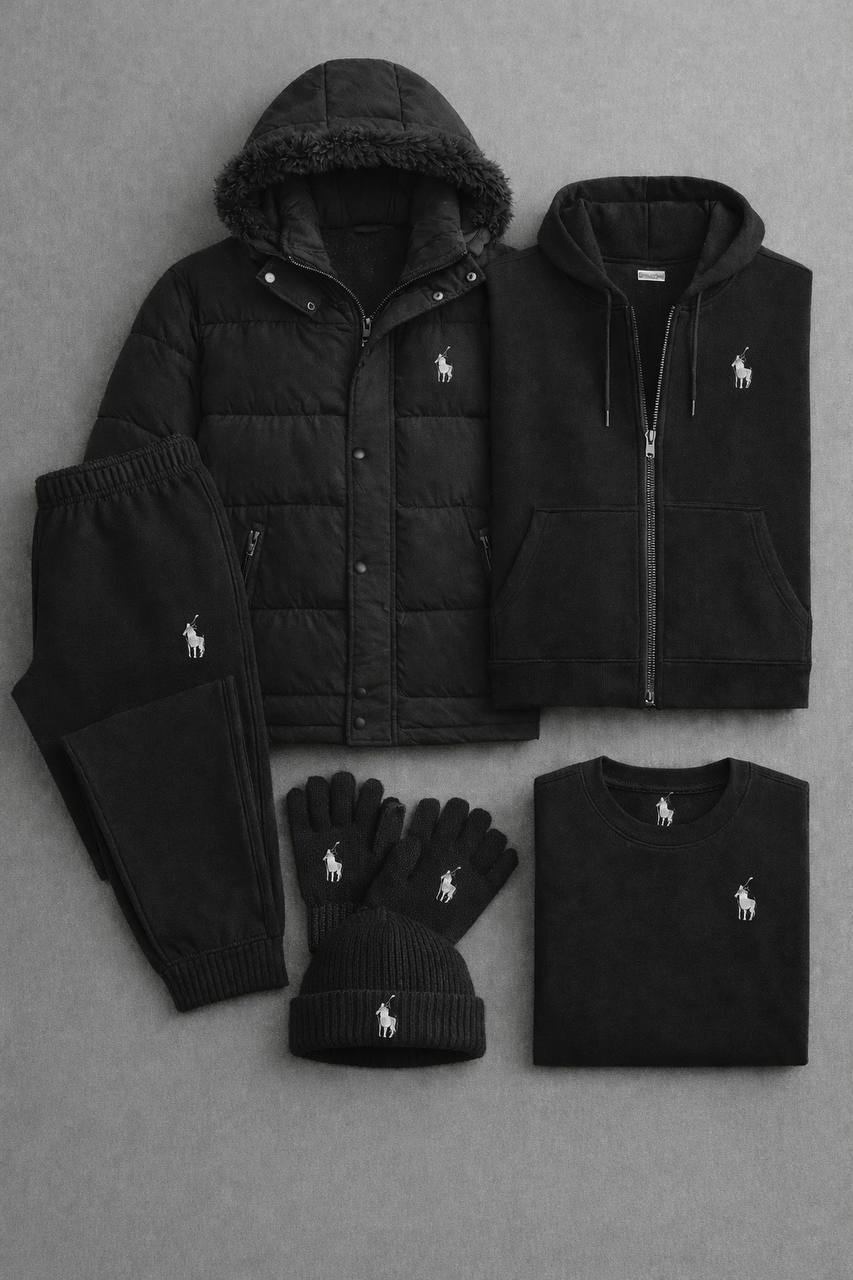Winter Premium PRL™ Set 2026 – Puffer Jacket, Zip Hoodie, Joggers, T-Shirt + Beanie & Gloves